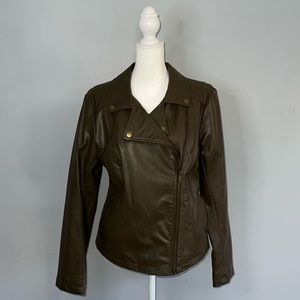 Brown Faux leather Moto Jacket
